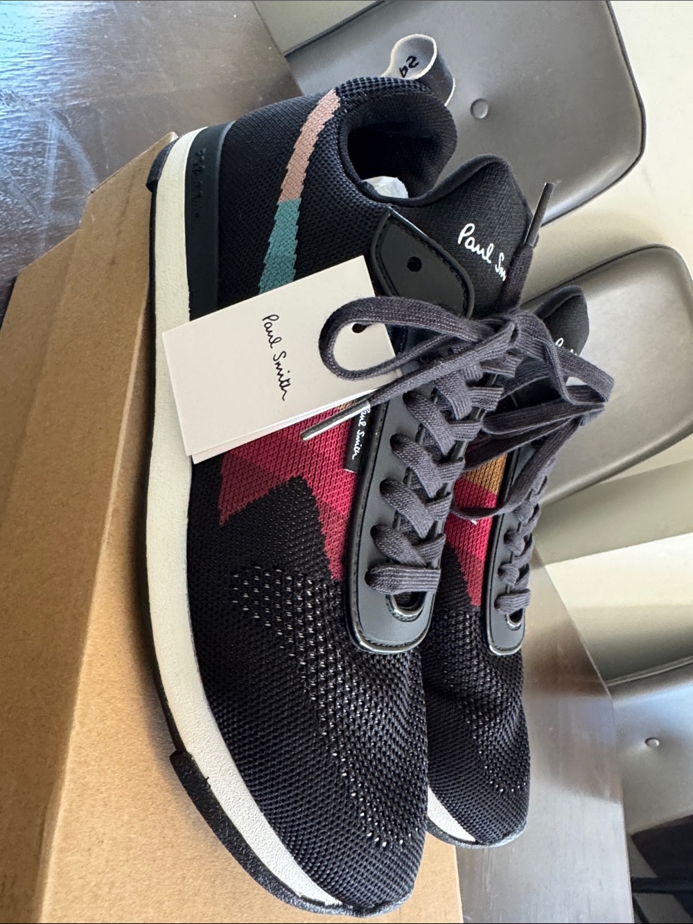 Paul Smith Black Knit Sneakers with Multicolor Stripe and Magenta Detail